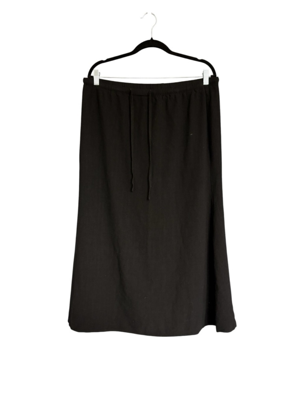Elleven Black Linen Blend Midi Skirt 2XL Drawstring Waist Minimalist A-Line